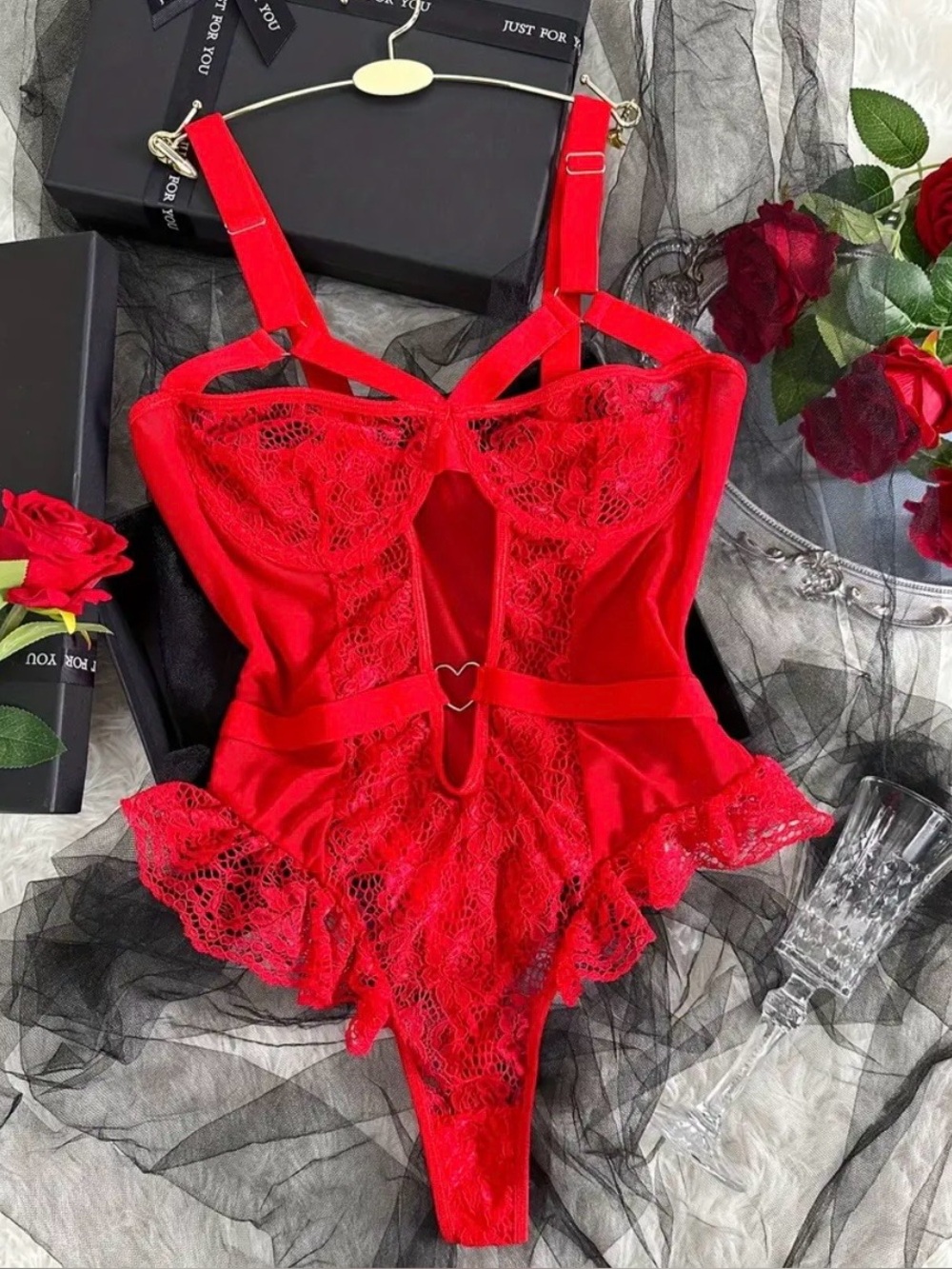 Red Lace Strappy Bodysuit - Women Intimates & Sleepwear